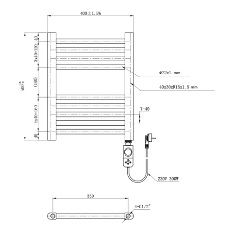 GRZEJNIK ŁAZIENKOWY ELEKTRYCZNY ENERGOOSZCZĘDNY DRABINKA 300W MANAM BIAŁY