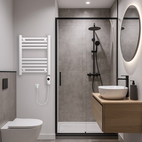 GRZEJNIK ŁAZIENKOWY ELEKTRYCZNY ENERGOOSZCZĘDNY DRABINKA 300W MANAM BIAŁY