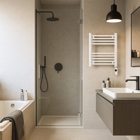 GRZEJNIK ŁAZIENKOWY ELEKTRYCZNY ENERGOOSZCZĘDNY DRABINKA 300W MANAM BIAŁY