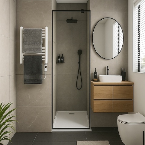 GRZEJNIK ŁAZIENKOWY ELEKTRYCZNY ENERGOOSZCZĘDNY DRABINKA 300W MANAM BIAŁY