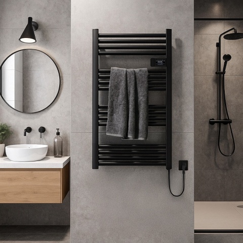 GRZEJNIK ŁAZIENKOWY ELEKTRYCZNY ALUMINIOWY DRABINKA 96x54 500W LOA CZARNY