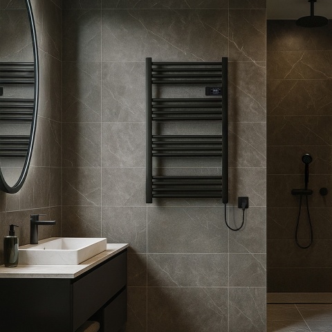 GRZEJNIK ŁAZIENKOWY ELEKTRYCZNY ALUMINIOWY DRABINKA 96x54 500W LOA CZARNY