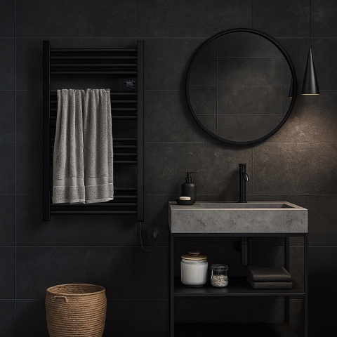 GRZEJNIK ŁAZIENKOWY ELEKTRYCZNY ALUMINIOWY DRABINKA 96x54 500W LOA CZARNY