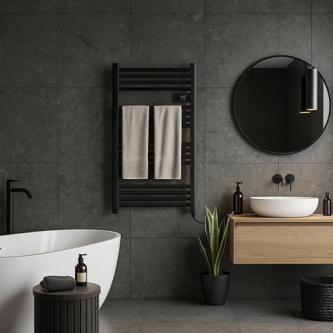 GRZEJNIK ŁAZIENKOWY ELEKTRYCZNY ALUMINIOWY DRABINKA 96x54 500W LOA CZARNY