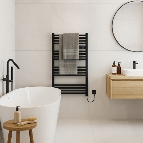 GRZEJNIK ŁAZIENKOWY ELEKTRYCZNY ALUMINIOWY DRABINKA 96x54 500W LOA CZARNY