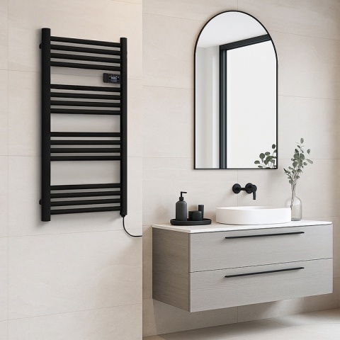GRZEJNIK ŁAZIENKOWY ELEKTRYCZNY ALUMINIOWY DRABINKA 96x54 500W LOA CZARNY
