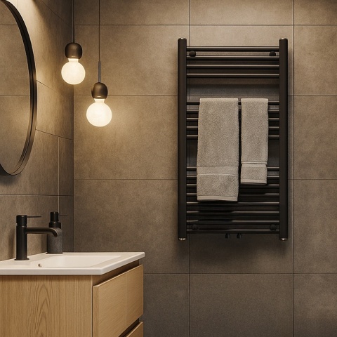 GRZEJNIK ŁAZIENKOWY ŚCIENNY PIONOWY WODNY DRABINKA 90x50 CORSO-BL-2 CZARNY