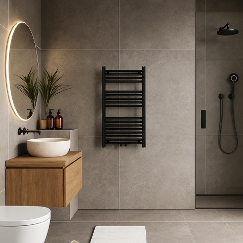 GRZEJNIK ŁAZIENKOWY ŚCIENNY PIONOWY WODNY DRABINKA 90x50 CORSO-BL-2 CZARNY