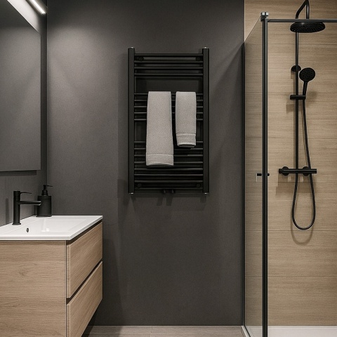 GRZEJNIK ŁAZIENKOWY ŚCIENNY PIONOWY WODNY DRABINKA 90x50 CORSO-BL-2 CZARNY