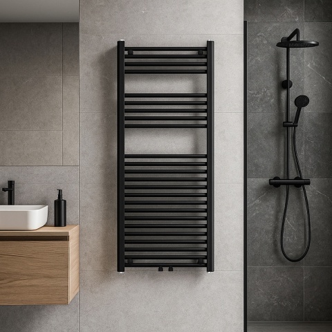 GRZEJNIK ŁAZIENKOWY ŚCIENNY PIONOWY WODNY DRABINKA 120x50 GAMA-BL-2 CZARNY