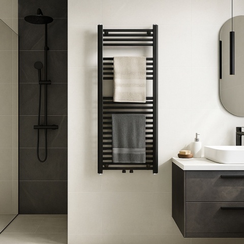 GRZEJNIK ŁAZIENKOWY ŚCIENNY PIONOWY WODNY DRABINKA 120x50 GAMA-BL-2 CZARNY