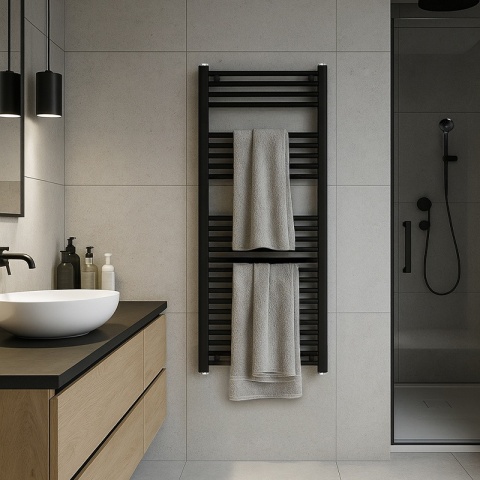 GRZEJNIK ŁAZIENKOWY ŚCIENNY PIONOWY WODNY DRABINKA 120x50 GAMA-BL-2 CZARNY