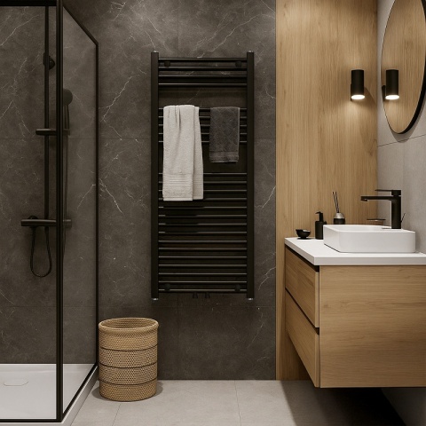 GRZEJNIK ŁAZIENKOWY ŚCIENNY PIONOWY WODNY DRABINKA 120x50 GAMA-BL-2 CZARNY