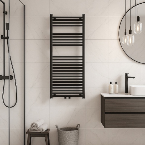 GRZEJNIK ŁAZIENKOWY ŚCIENNY PIONOWY WODNY DRABINKA 120x50 GAMA-BL-2 CZARNY