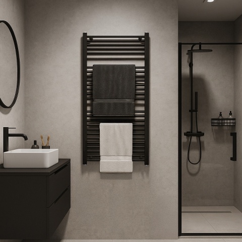 GRZEJNIK ŁAZIENKOWY ŚCIENNY PIONOWY WODNY DRABINKA 120x60 CORSO-BL-1 CZARNY