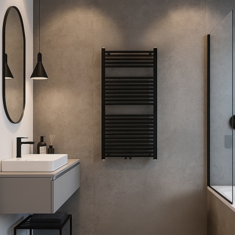 GRZEJNIK ŁAZIENKOWY ŚCIENNY PIONOWY WODNY DRABINKA 120x60 CORSO-BL-1 CZARNY