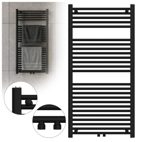 GRZEJNIK ŁAZIENKOWY ŚCIENNY PIONOWY WODNY DRABINKA 120x60 CORSO-BL-1 CZARNY