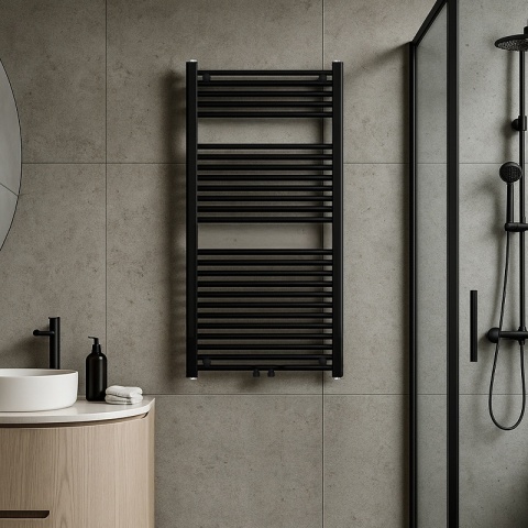 GRZEJNIK ŁAZIENKOWY ŚCIENNY PIONOWY WODNY DRABINKA 120x60 CORSO-BL-1 CZARNY