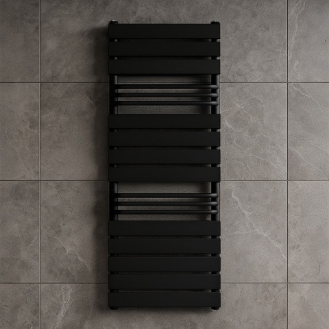 GRZEJNIK ŁAZIENKOWY ŚCIENNY PIONOWY WODNY DRABINKA 128x50 FUEGO-BL CZARNY