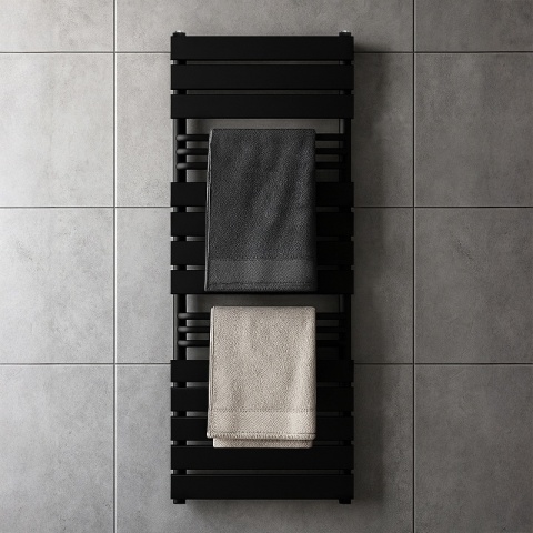 GRZEJNIK ŁAZIENKOWY ŚCIENNY PIONOWY WODNY DRABINKA 128x50 FUEGO-BL CZARNY