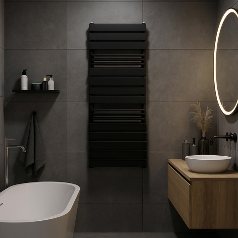 GRZEJNIK ŁAZIENKOWY ŚCIENNY PIONOWY WODNY DRABINKA 128x50 FUEGO-BL CZARNY