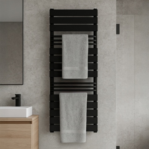 GRZEJNIK ŁAZIENKOWY ŚCIENNY PIONOWY WODNY DRABINKA 128x50 FUEGO-BL CZARNY