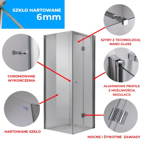 KABINA PRYSZNICOWA KWADRATOWA ZES-KZ1180B-90 CHROM 90x90 CM
