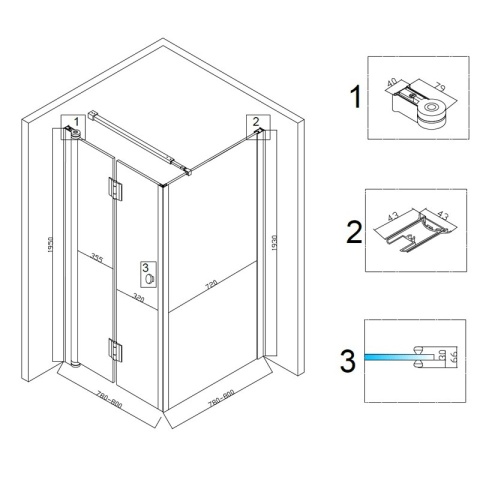 KABINA PRYSZNICOWA KWADRATOWA ZES-KZ1180A-80 CHROM 80X80 CM