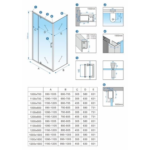 KABINA PRYSZNICOWA PROSTOKĄTNA ZES-KZ07B-BL-110X90 CZARNA 110x90 CM