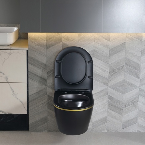 MISKA WC WISZĄCA RIMLESS PEAK-MTB-GL-RIM-03 CZARNA MAT DESKA WOLNOOPADAJĄCA DUROPLAST