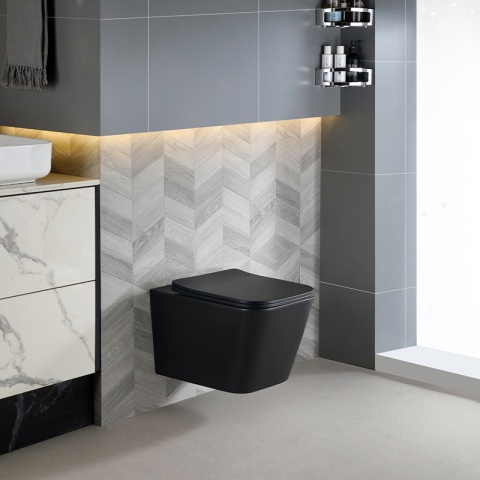 MISKA WC WISZĄCA RIMLESS RAIN-MTB-RIM-03 CZARNA MAT DESKA WOLNOOPADAJĄCA DUROPLAST