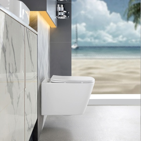 MISKA WC WISZĄCA RIMLESS RAIN-WH-RIM-03 BIAŁA DESKA WOLNOOPADAJĄCA DUROPLAST