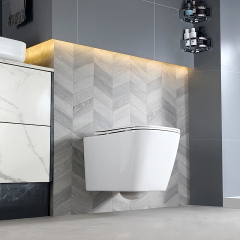 MISKA WC WISZĄCA RIMLESS RAIN-WH-RIM-03 BIAŁA DESKA WOLNOOPADAJĄCA DUROPLAST