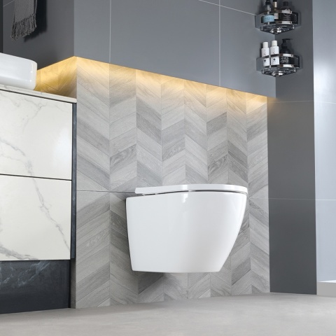 MISKA WC WISZĄCA TORNADO FLOW-WH-TR-02 BIAŁA DESKA WOLNOOPADAJĄCA DUROPLAST