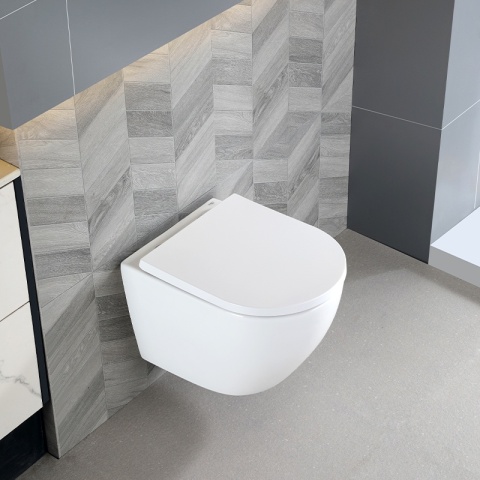 MISKA WC WISZĄCA TORNADO FLOW-WH-TR-02 BIAŁA DESKA WOLNOOPADAJĄCA DUROPLAST