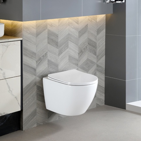 MISKA WC WISZĄCA TORNADO FLOW-WH-TR-03 BIAŁA DESKA WOLNOOPADAJĄCA DUROPLAST