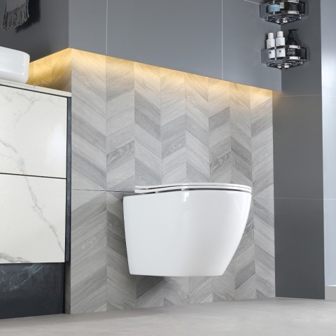 MISKA WC WISZĄCA TORNADO FLOW-WH-TR-03 BIAŁA DESKA WOLNOOPADAJĄCA DUROPLAST