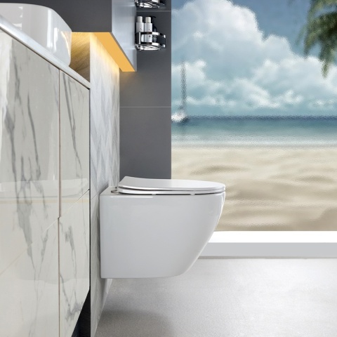 MISKA WC WISZĄCA TORNADO FLOW-WH-TR-03 BIAŁA DESKA WOLNOOPADAJĄCA DUROPLAST