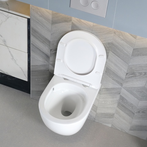 MISKA WC WISZĄCA TORNADO FLOW-WH-TR-03 BIAŁA DESKA WOLNOOPADAJĄCA DUROPLAST