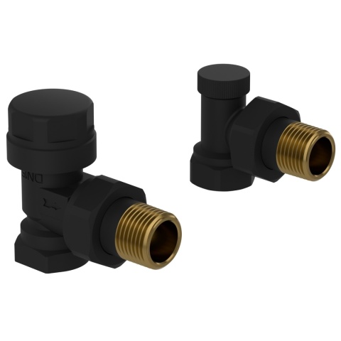 ZAWÓR KĄTOWY GRZEJNIKOWY ZASILAJĄCY ODCINAJĄCY 1/2'' CZARNY ZG-BL-6 ZESTAW