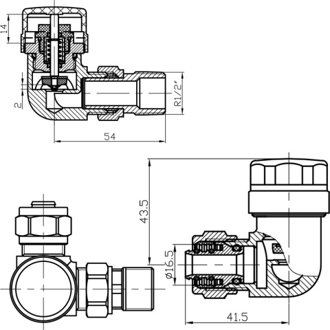 ZAWÓR OSIOWY GRZEJNIKOWY ZASILAJĄCY ODCINAJĄCY 1/2'' BIAŁY ZG-WH-1 ZESTAW