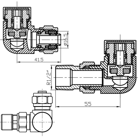 ZAWÓR OSIOWY GRZEJNIKOWY ZASILAJĄCY ODCINAJĄCY 1/2'' BIAŁY ZG-WH-1 ZESTAW