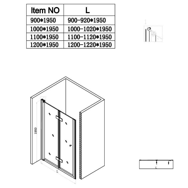 Drzwi prysznicowe łamane SH01D chrom 110