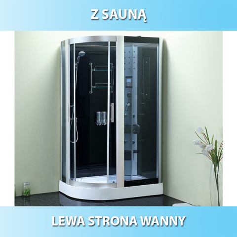 KABINA PRYSZNICOWA Z HYDROMASAŻEM I SAUNĄ MONAKO 9914LS LEWA CHROM 120x85 CM