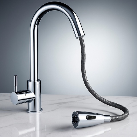 BATERIA KUCHENNA Z WYCIĄGANĄ WYLEWKĄ STOJĄCA NABLATOWA CHROM SELENA