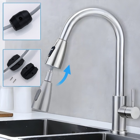 BATERIA KUCHENNA Z WYCIĄGANĄ WYLEWKĄ STOJĄCA NABLATOWA CHROM SELENA