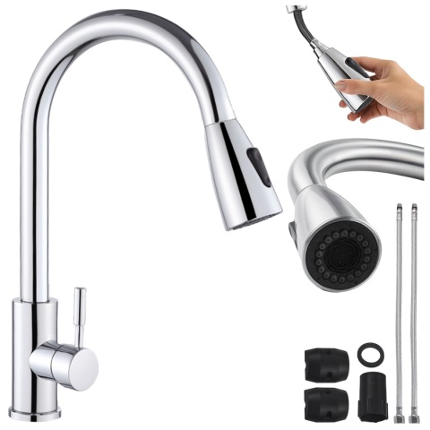 BATERIA KUCHENNA Z WYCIĄGANĄ WYLEWKĄ STOJĄCA NABLATOWA CHROM SELENA