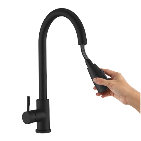 BATERIA KUCHENNA Z WYCIĄGANĄ WYLEWKĄ STOJĄCA NABLATOWA CZARNA SELENA