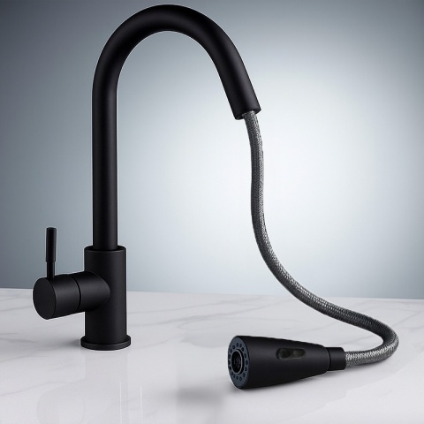 BATERIA KUCHENNA Z WYCIĄGANĄ WYLEWKĄ STOJĄCA NABLATOWA CZARNA SELENA