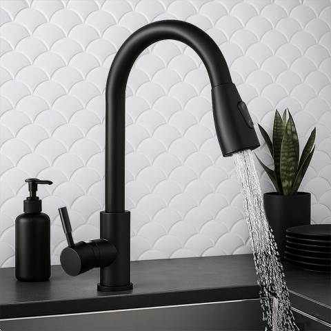 BATERIA KUCHENNA Z WYCIĄGANĄ WYLEWKĄ STOJĄCA NABLATOWA CZARNA SELENA